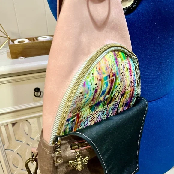 Stylish Pink and Brown handmade by JoJo crossbody bag - Picture 7 of 10